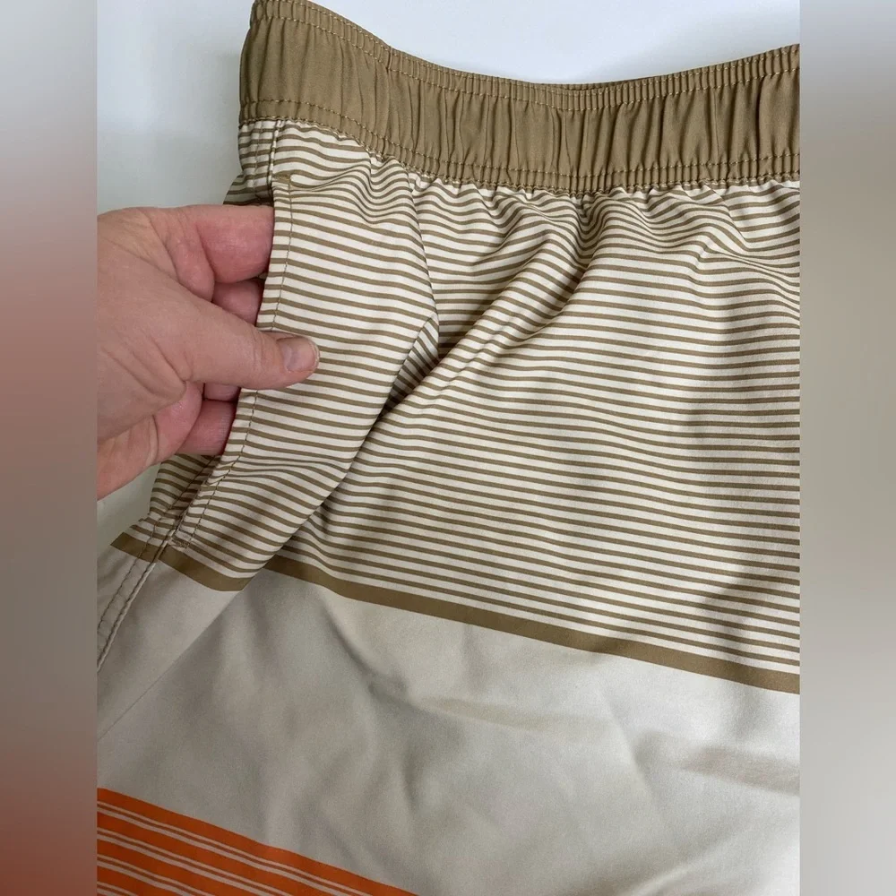 Quicksilver Board Shorts Mens 2XL Beige Orange Lined Elastic Waist Beach